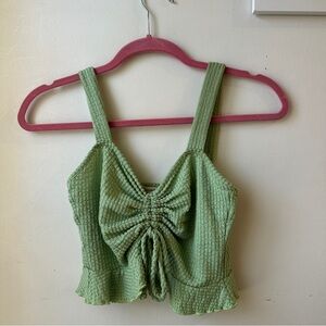 Light Green Ruched Textured Crop Tank Top - Women
